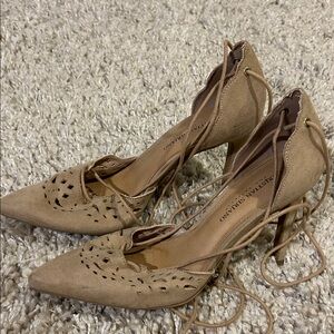 Christian Siriano Beige Lace-Up Heels
